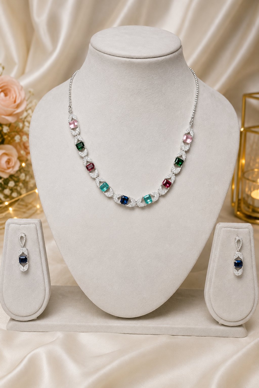 Multi-Gemstone Necklace and Earring Set