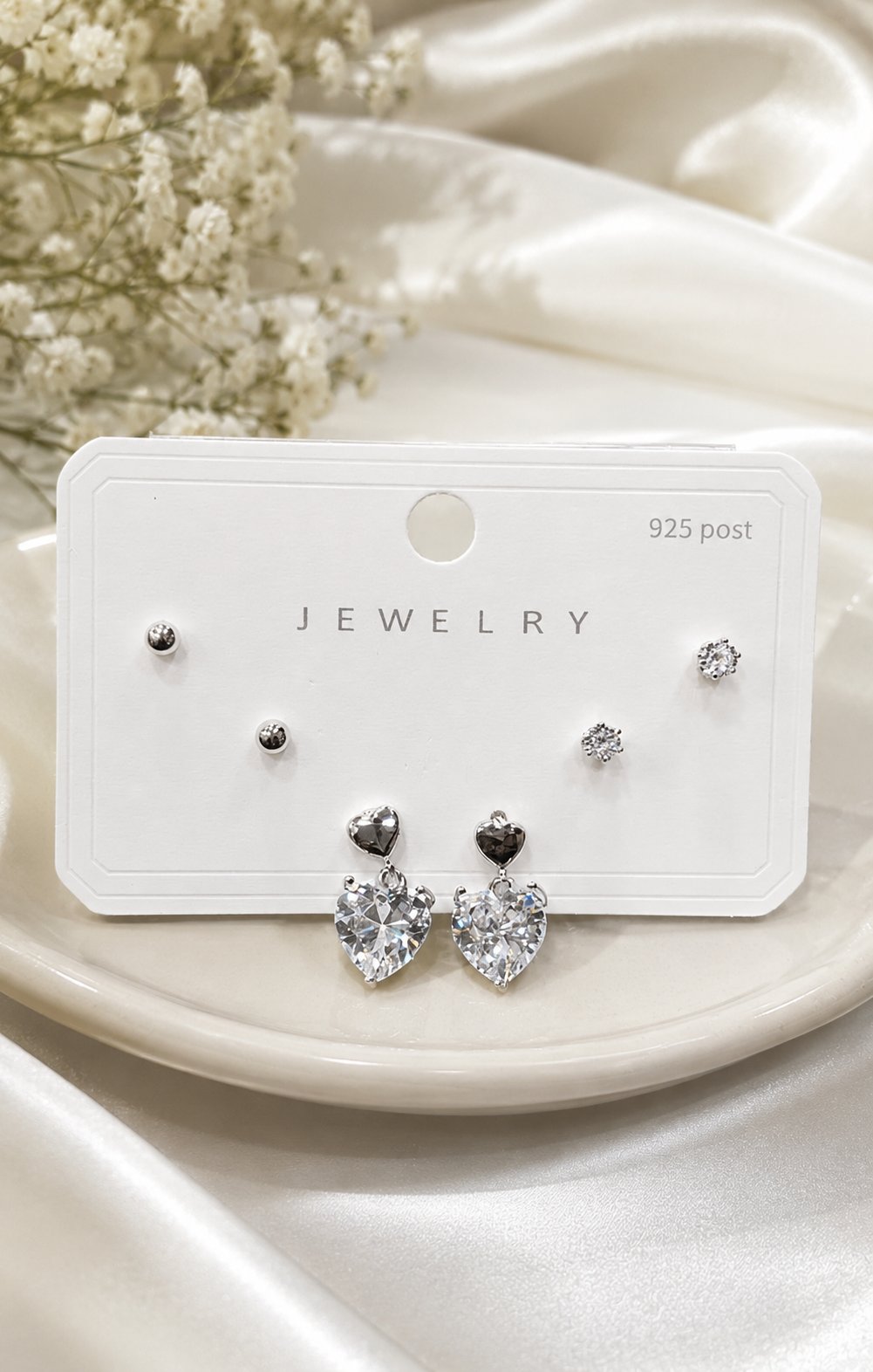 Heart Crystal Stud Earrings Combo Set