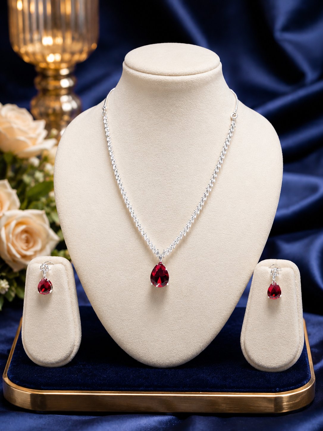 Red Pear Cut Necklace Set