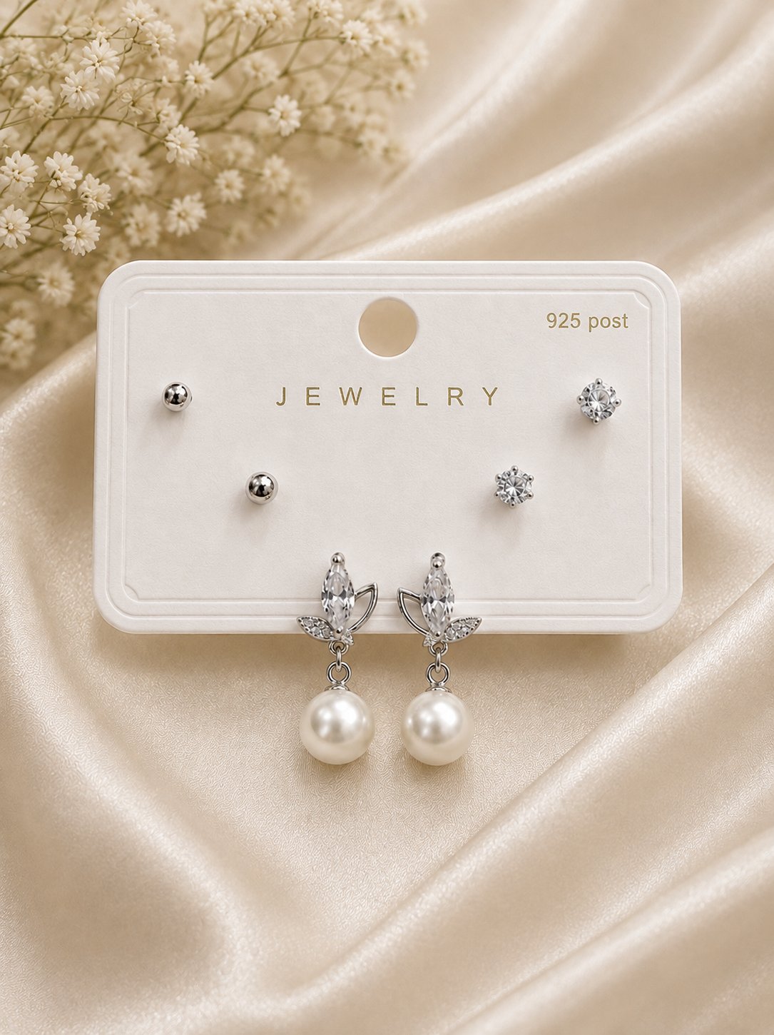 Pearl Drop Stud Earrings Combo Set
