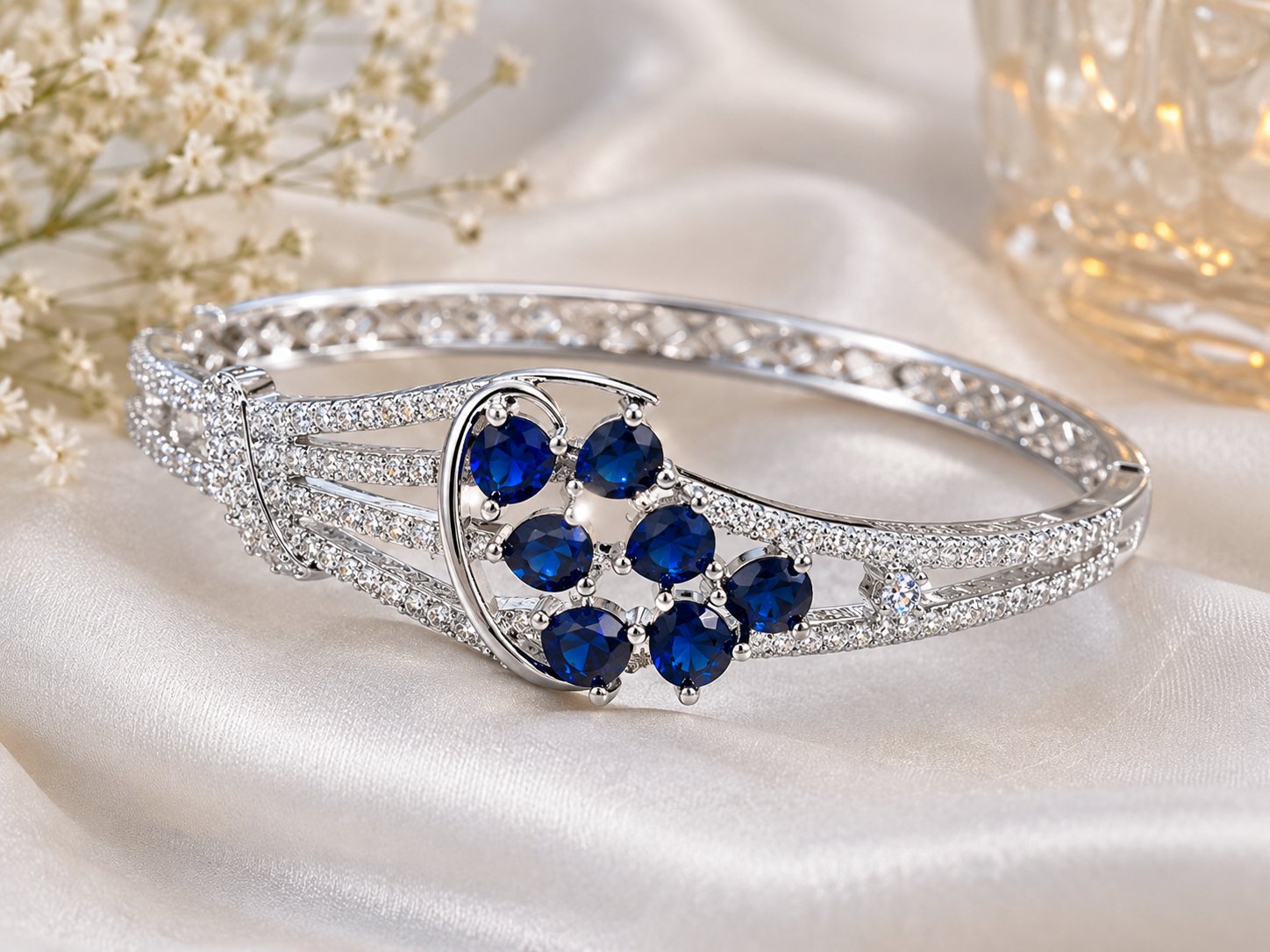 Sapphire Blue Stone Openable Bracelet