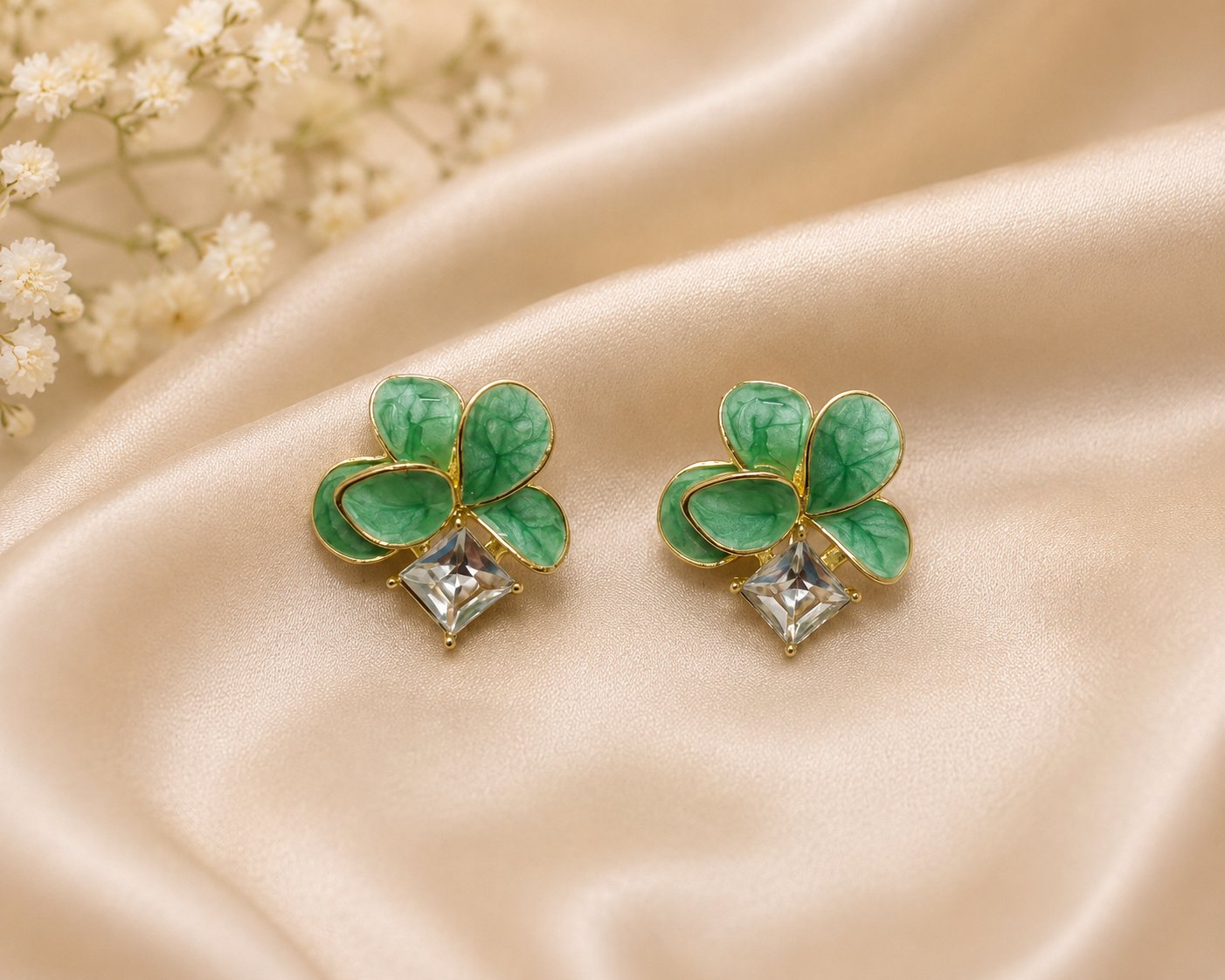 Green Flower Stud Earrings