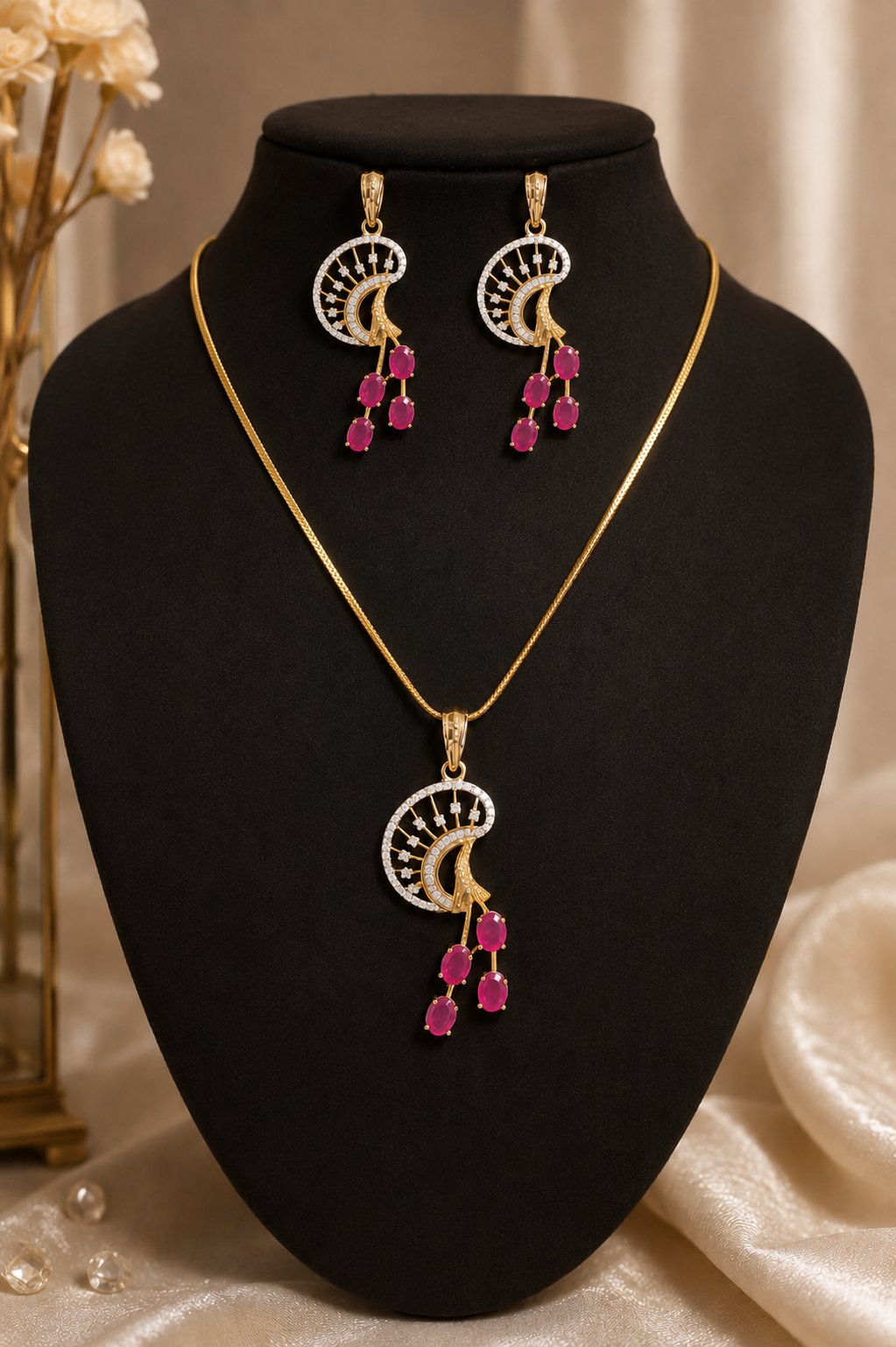 Ruby Peacock Pendant Set