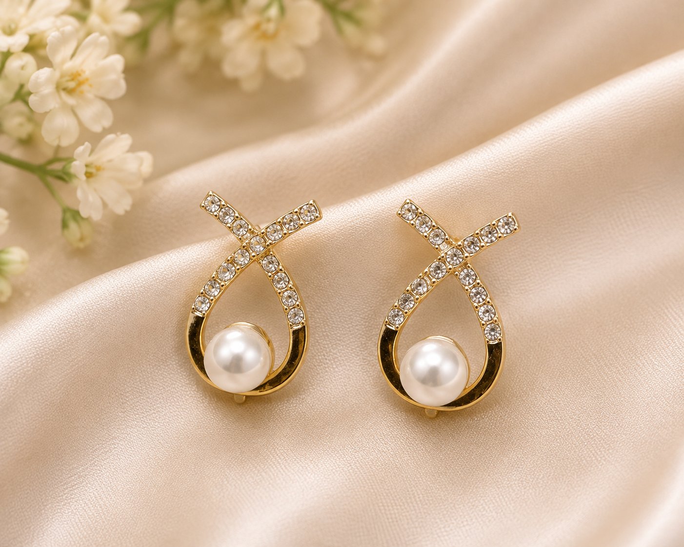 Gold Pearl Drop Earrings
