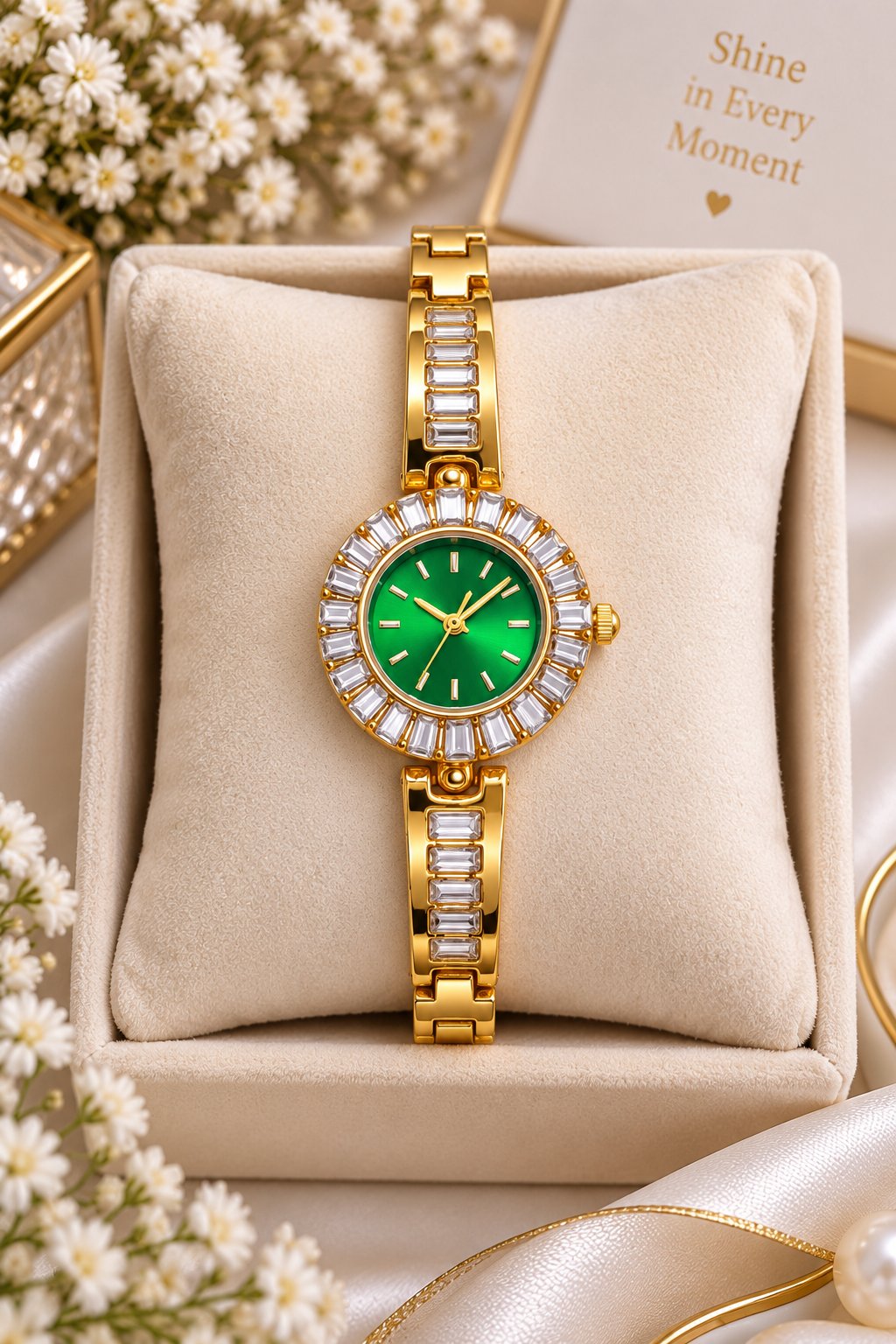 Gold Emerald Dial Watch