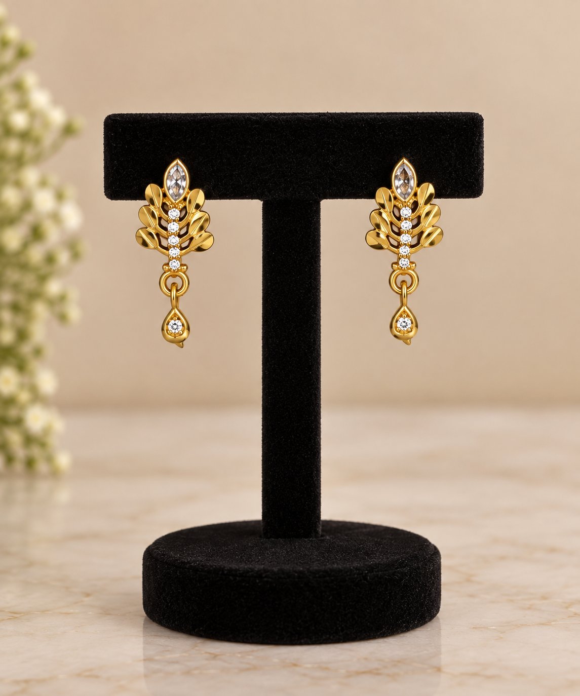 Gold Diamond Leaf Earrings