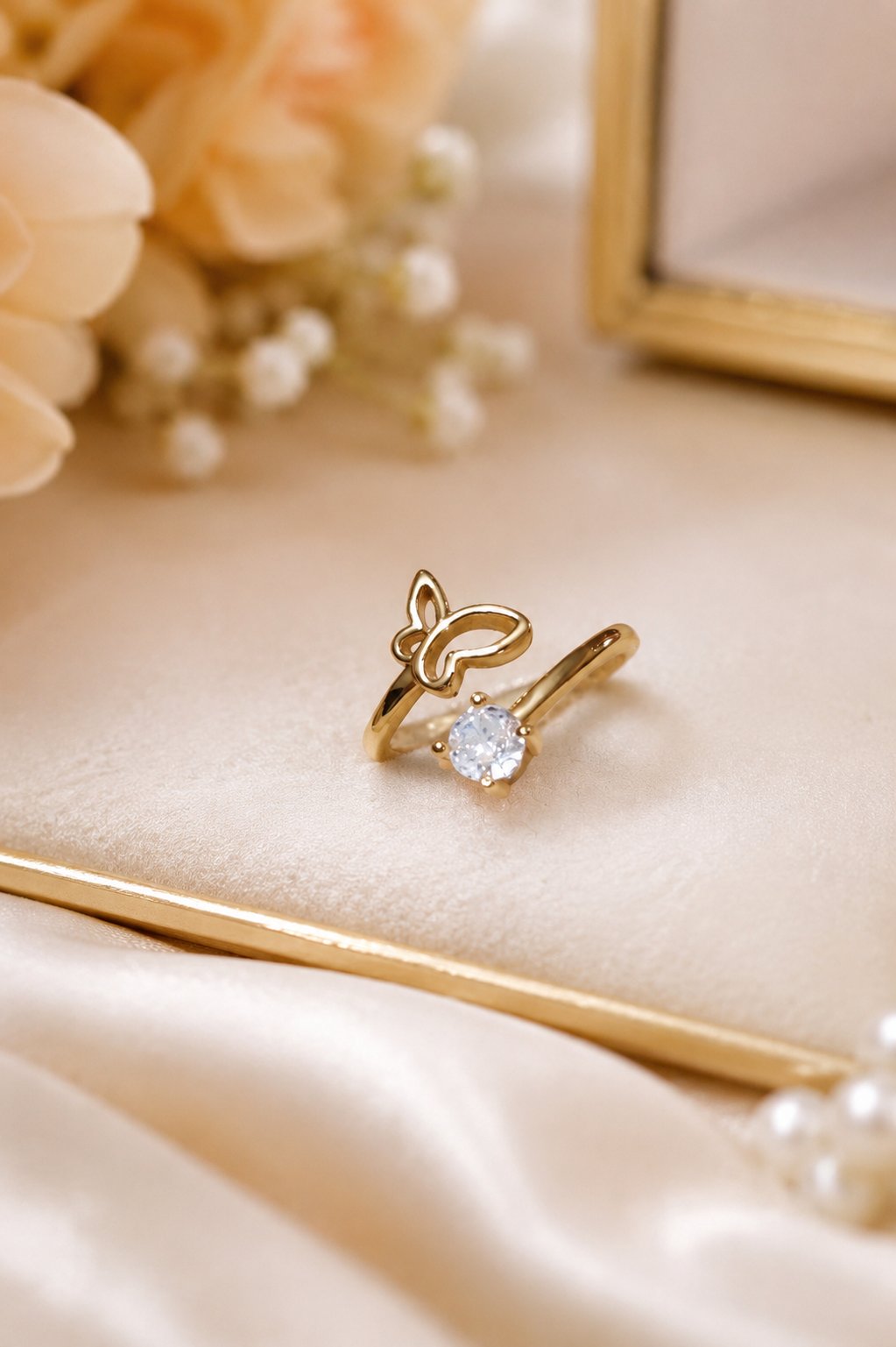 Gold Butterfly Solitaire Ring