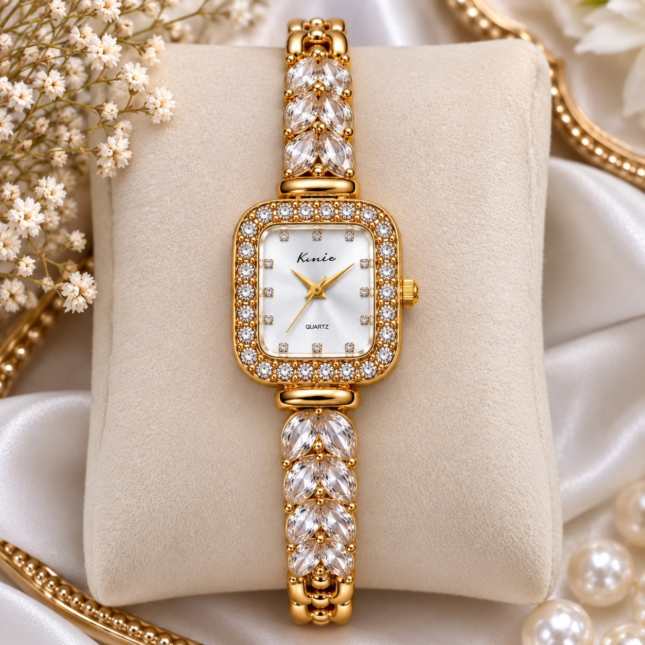 Gold Crystal Embellished Bracelet Watch