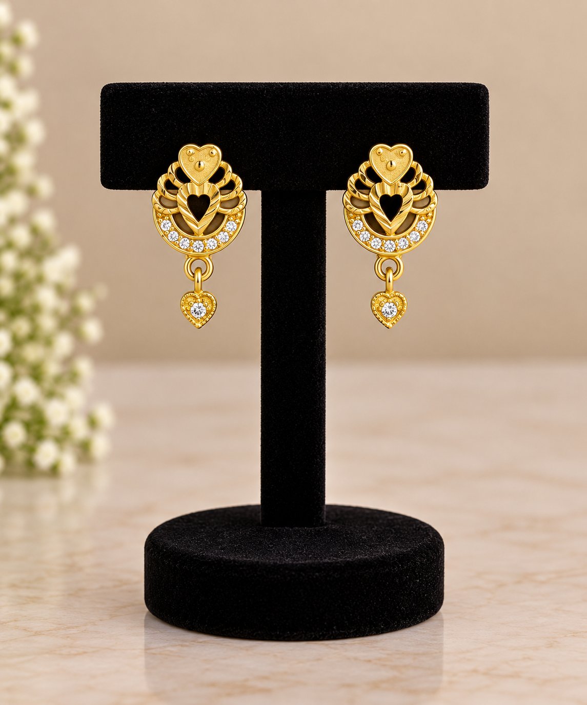 Gold Heart Drop Earrings
