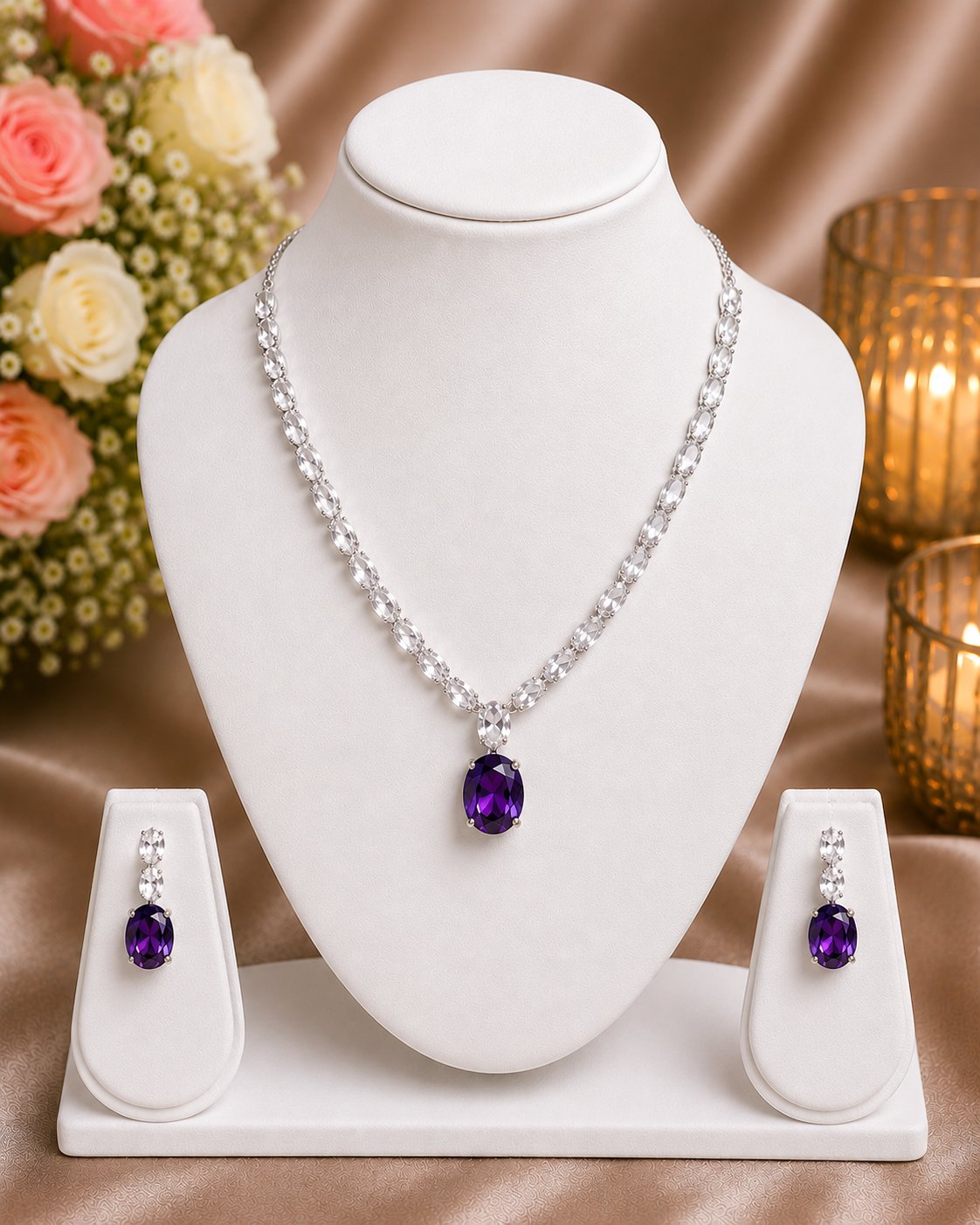Amethyst Oval Cut Necklace Set