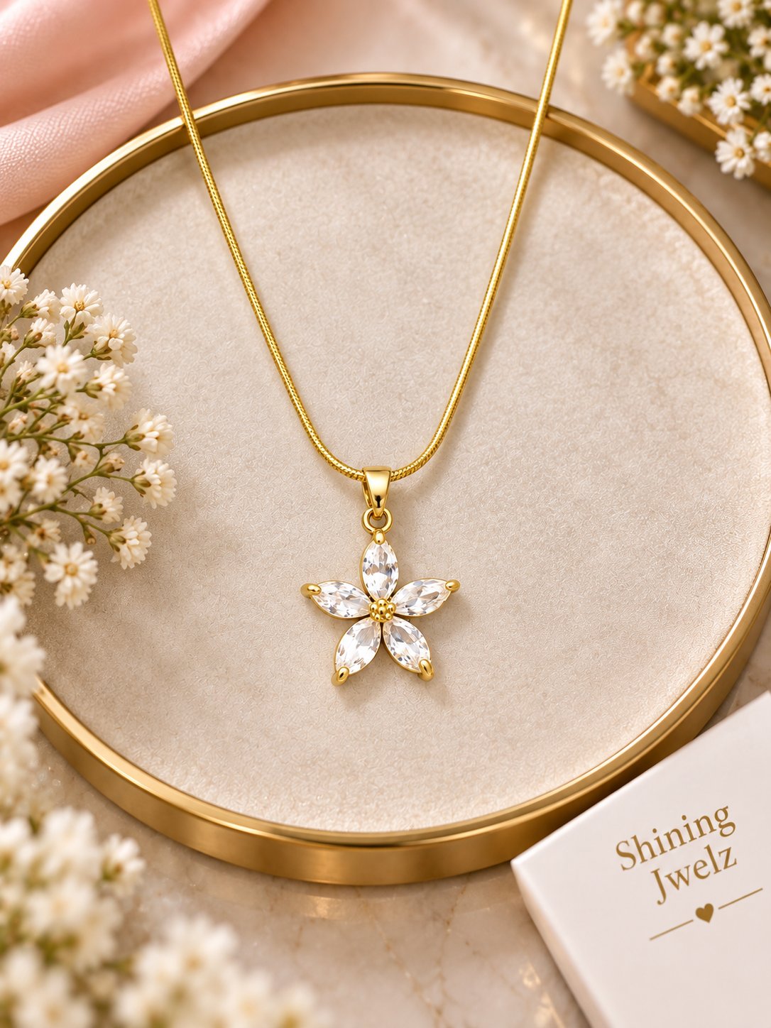 Floral Cubic Zirconia Pendant Necklace