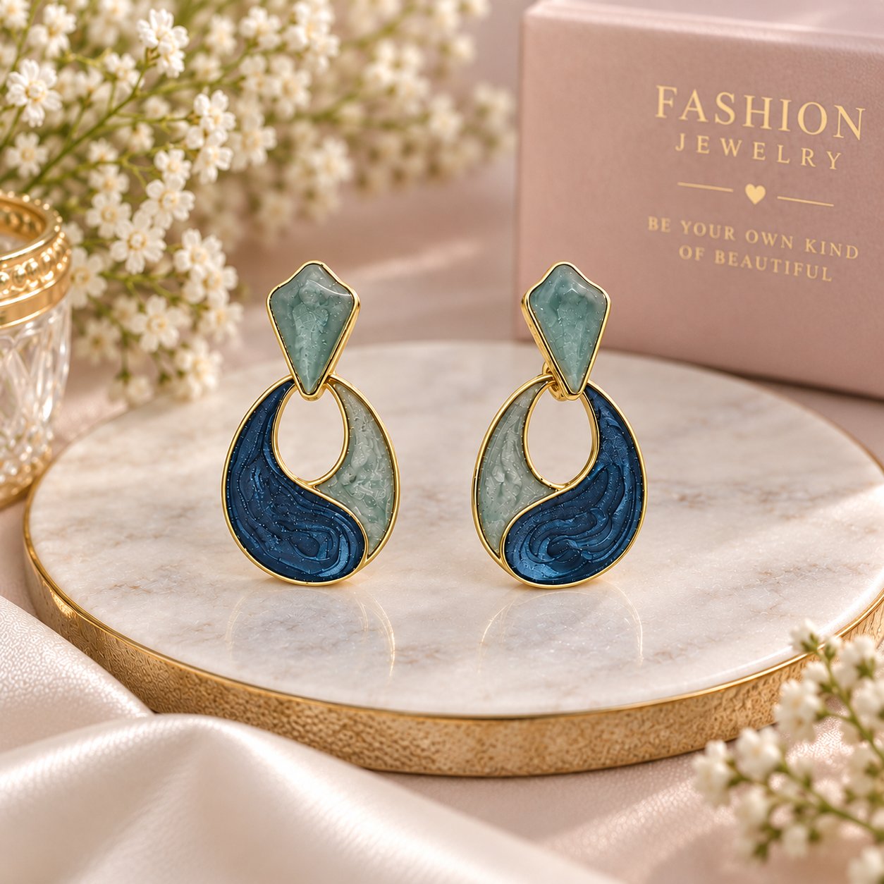 Blue and green Enamel Earrings