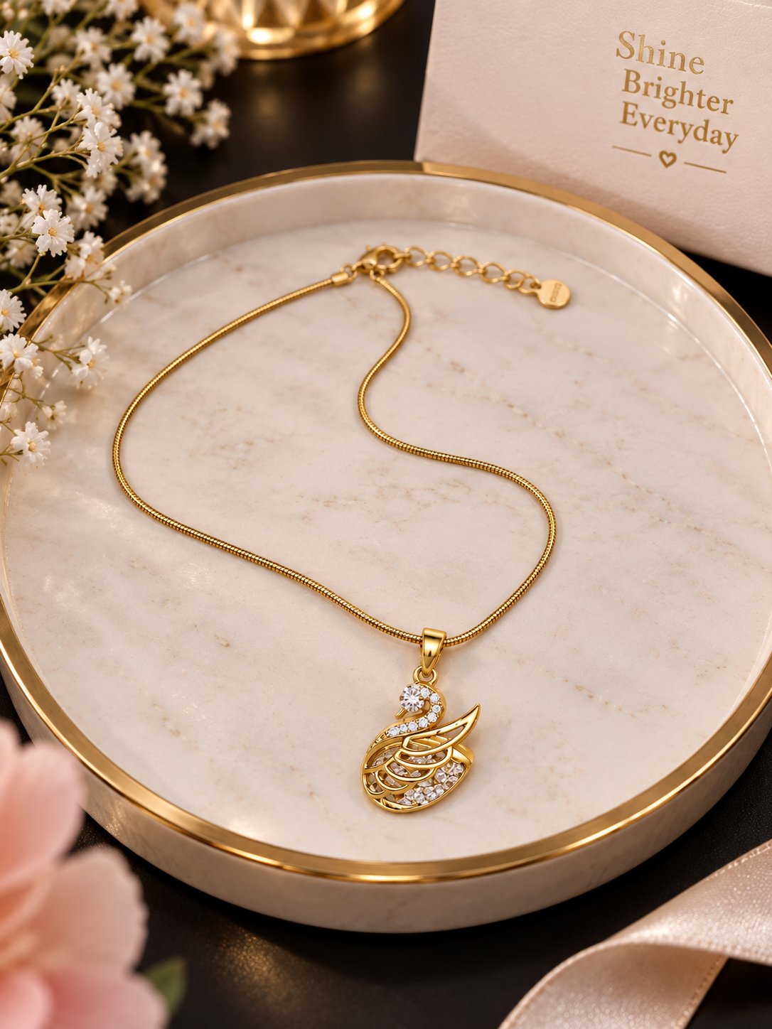 Gold Swan Pendant Necklace