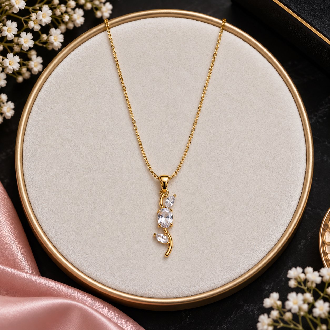 Gold and White Tulip Pendant Necklace