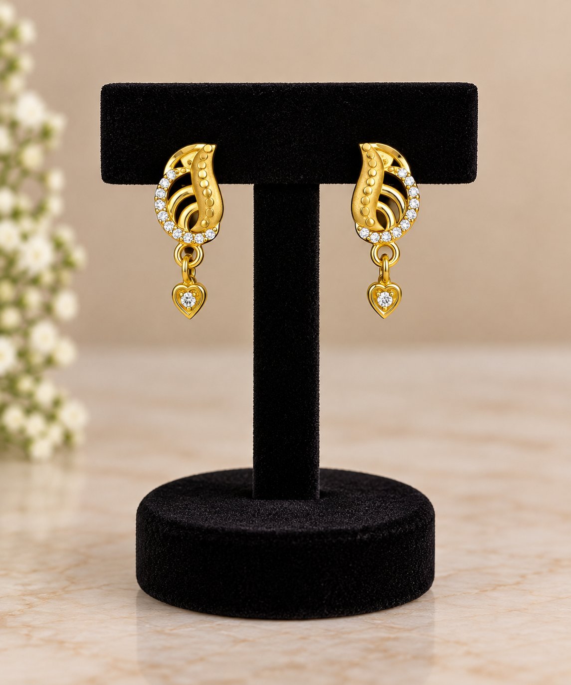 Gold Heart Drop Earrings